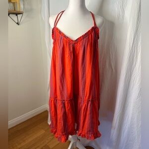 Universal Thread Red Purple Criss Cross Straps Pockets Mini Dress Size Large